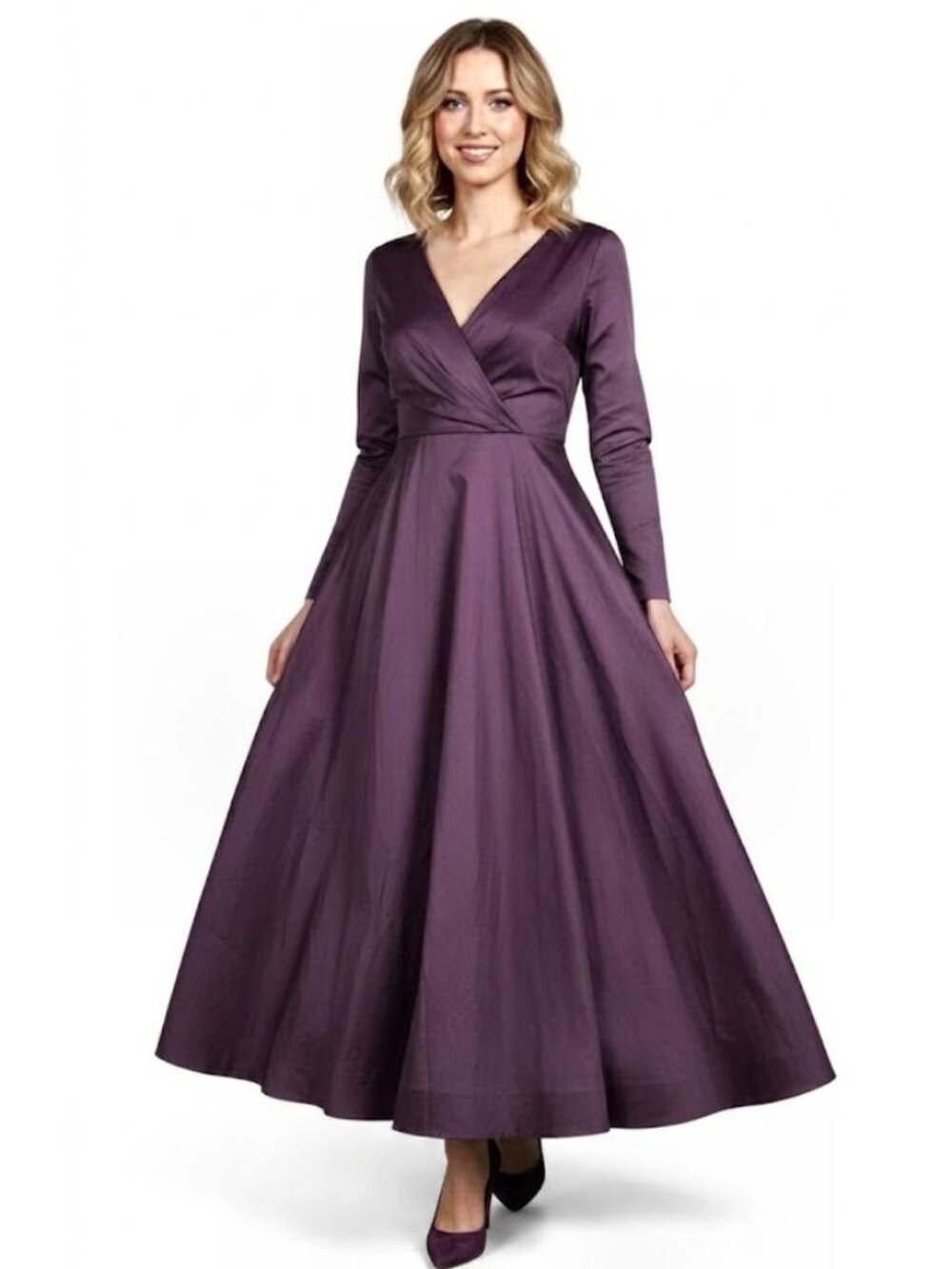 ALFRED SUNG Purple Wrap Top Gown, V-neck, Women's Size 2 - Small